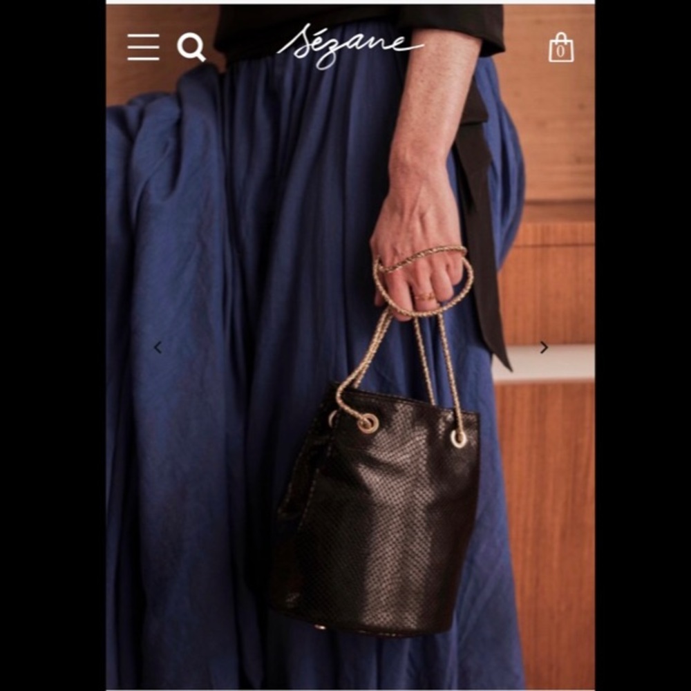 Sezane Lizard Black Bucket Purse.